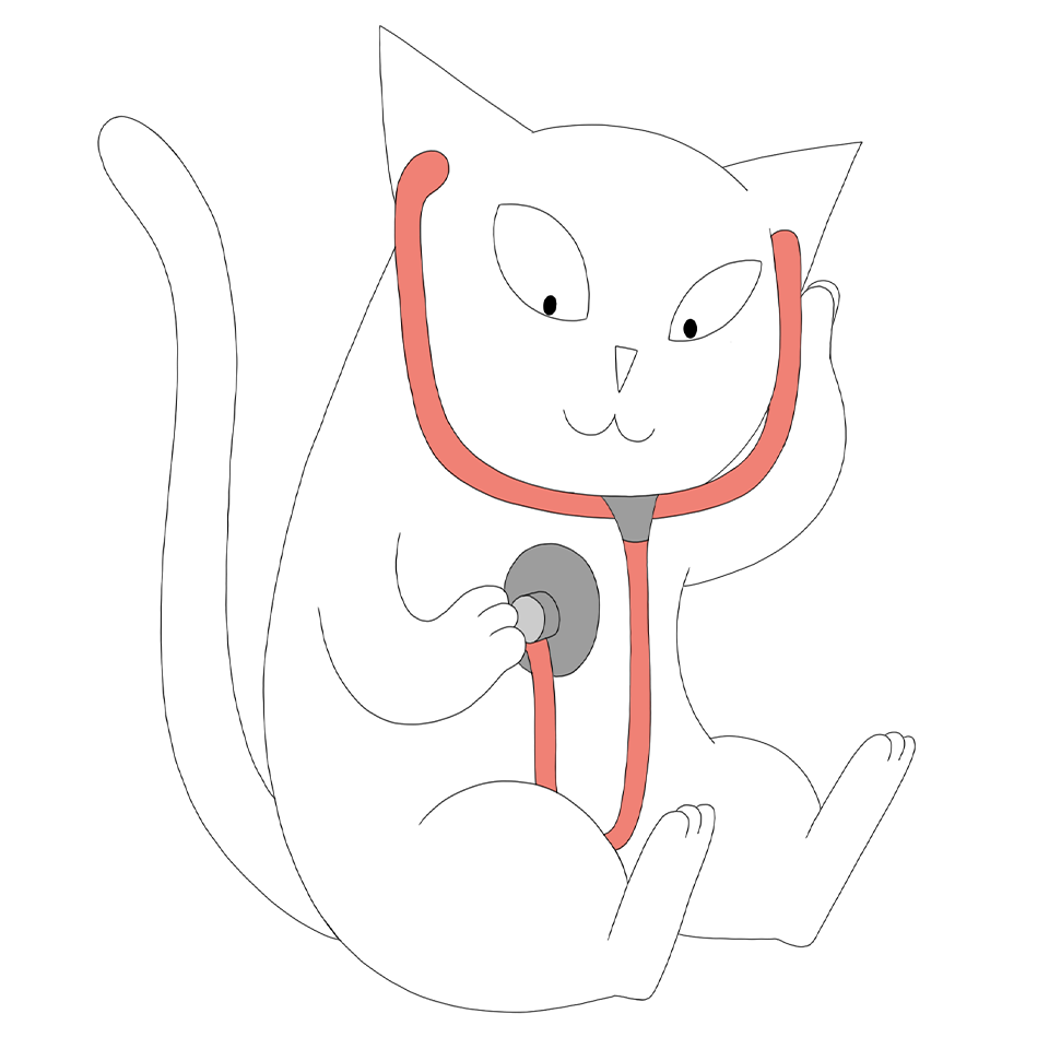 Kat, der udgiver sig for at være en dyrlæge med et stetoskop