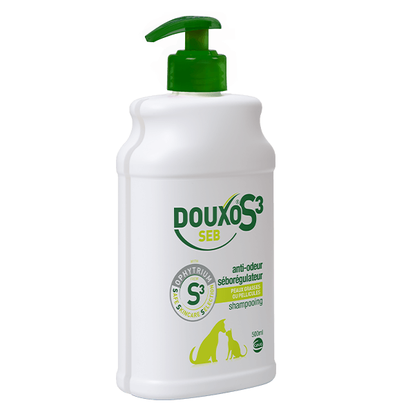 douxo seb shampooing 500ml et 200ml anti-odeur et séborégulateur pour chiens et chats peaux grasses ou pellicules