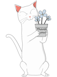 The cat says thank you with flowers