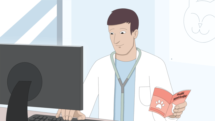 Veterinarian defining the treatment against hyperthyroidism for a cat